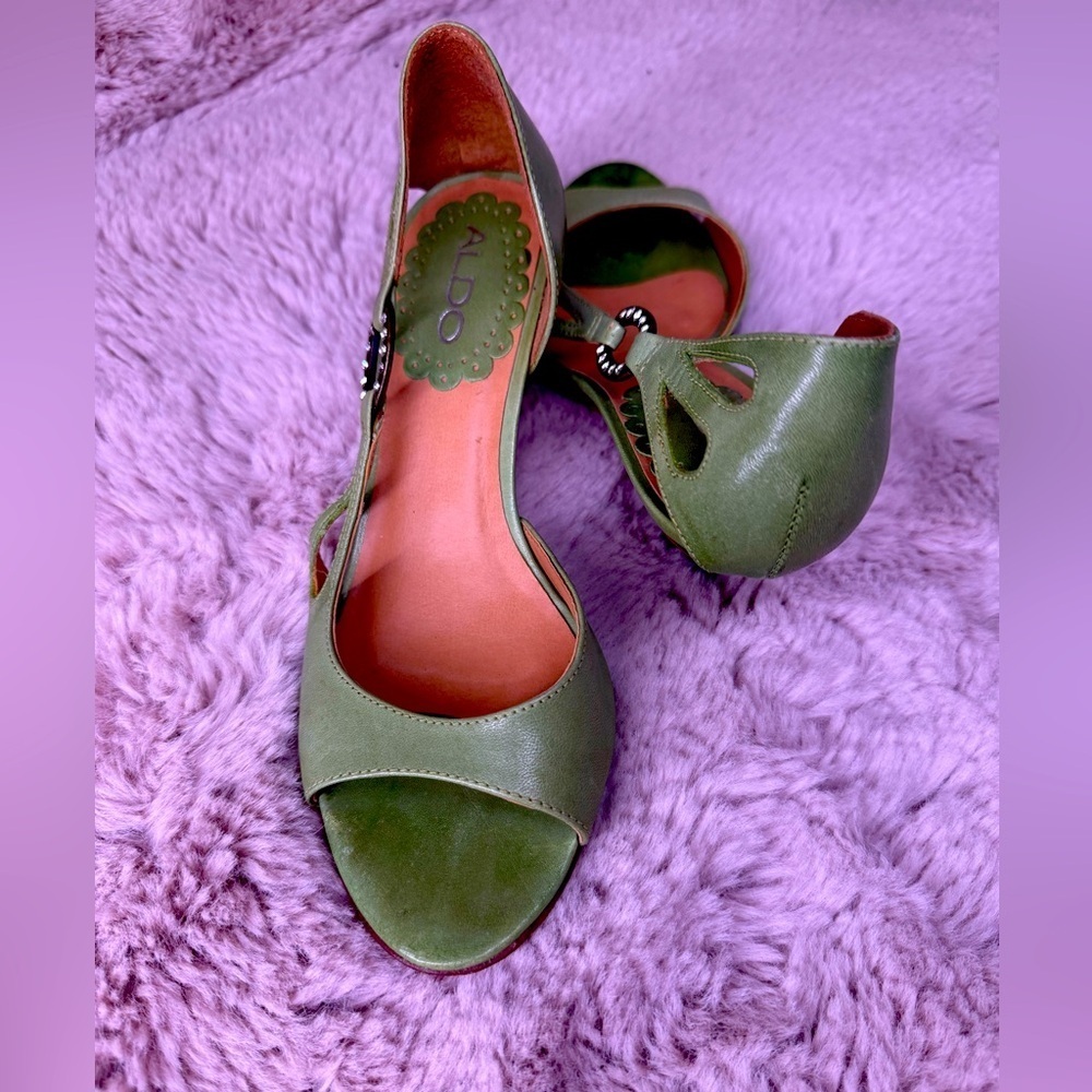 Aldo Olive Green Open-Toe Heels
